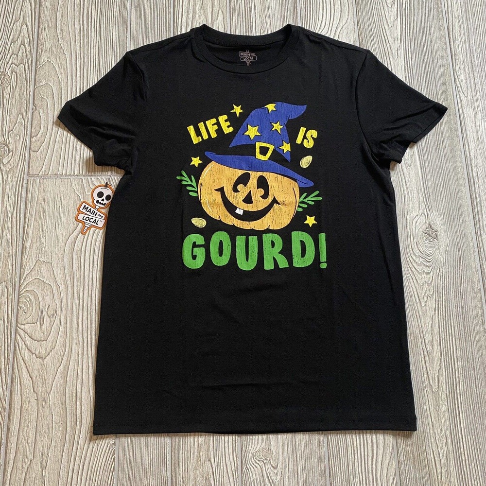 Main and Local Life is Gourd TShirt Women’s S Black Halloween Pumpkin New